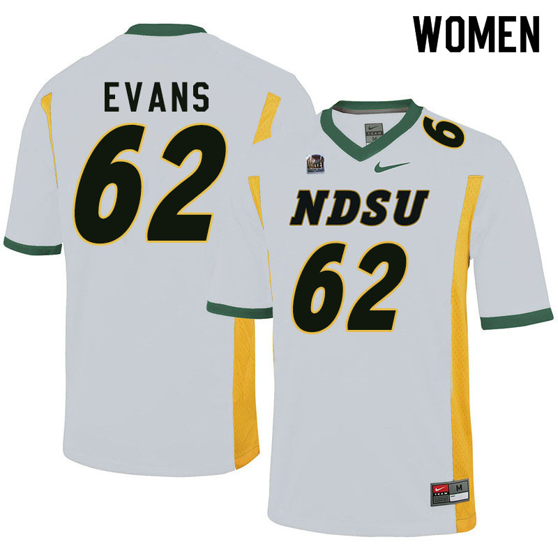 Women #62 Dylan Evans North Dakota State Bison College Football Jerseys Sale-White - Click Image to Close